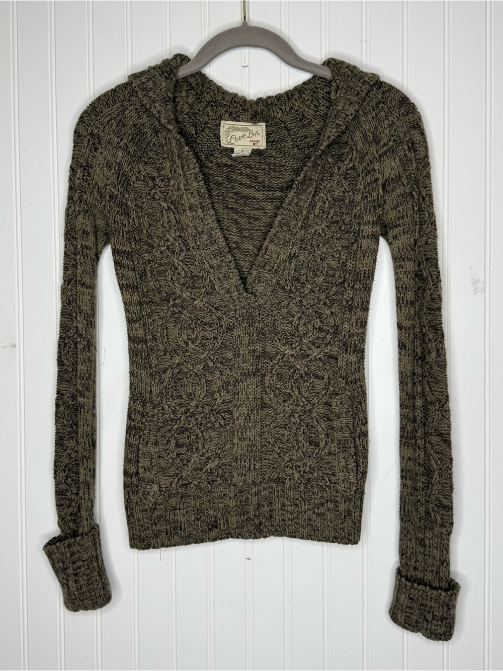 Y2K Love Lola Vintage Deep V Neck Collared CableKnit Sweater Size Small